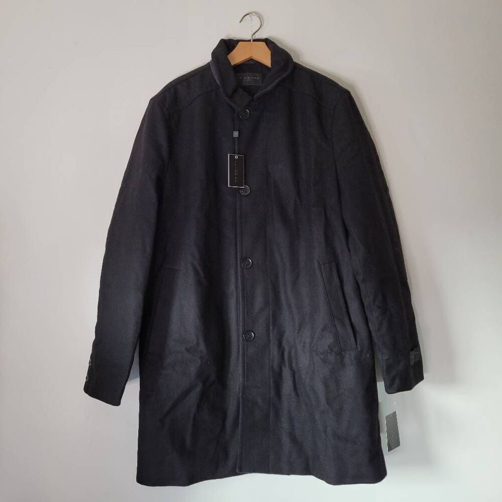 Ike Behar NYC Wool Melton Topcoat – Large Tall – Black – NWT $275